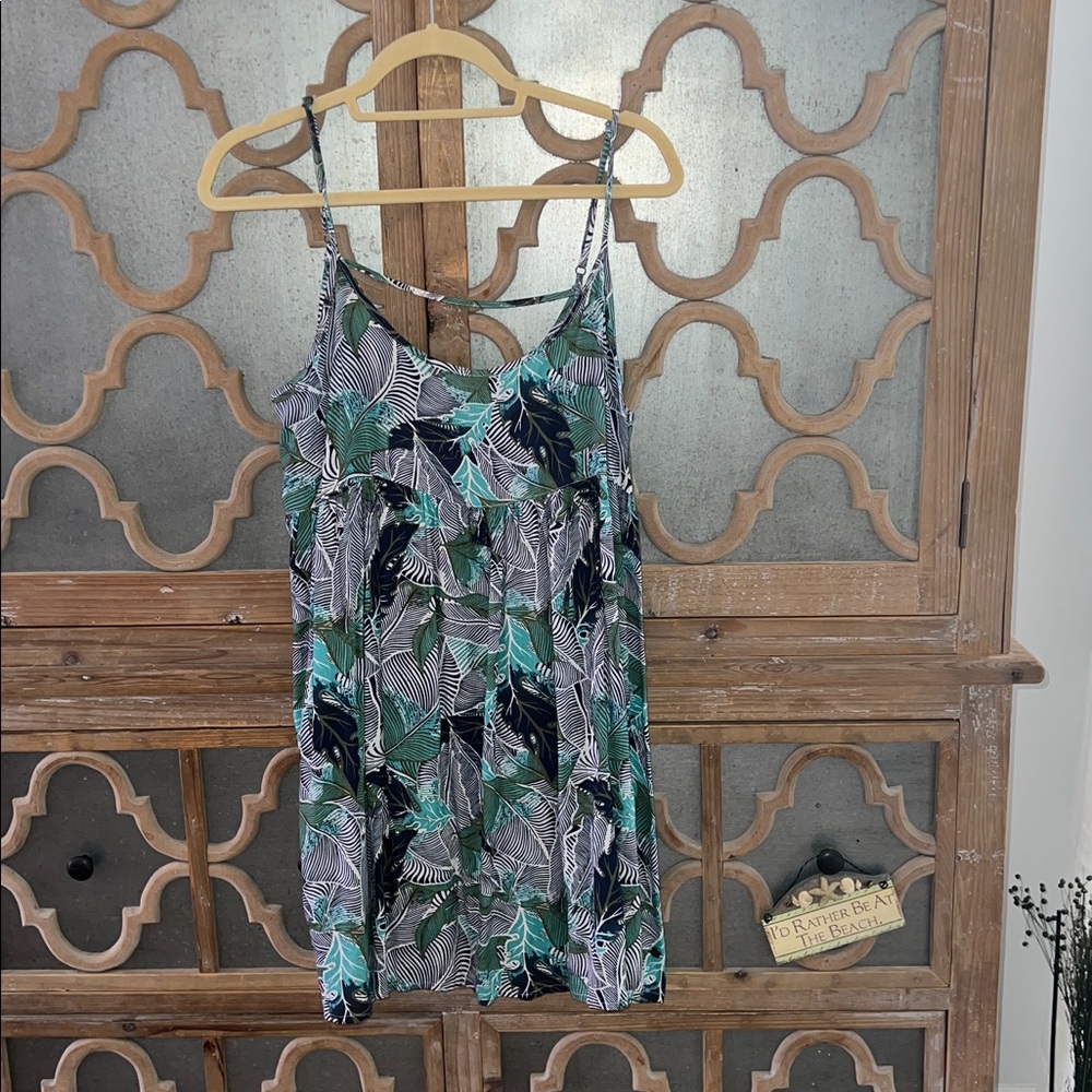 Roxy Green and Black Leaf Pattern Dress